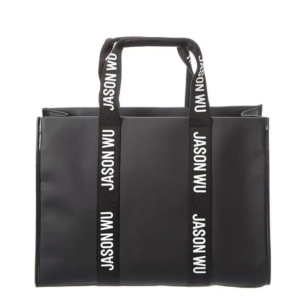 JASON WU Large Tote Bag Black Laminated PVC & Canvas Logo Limited Edition
